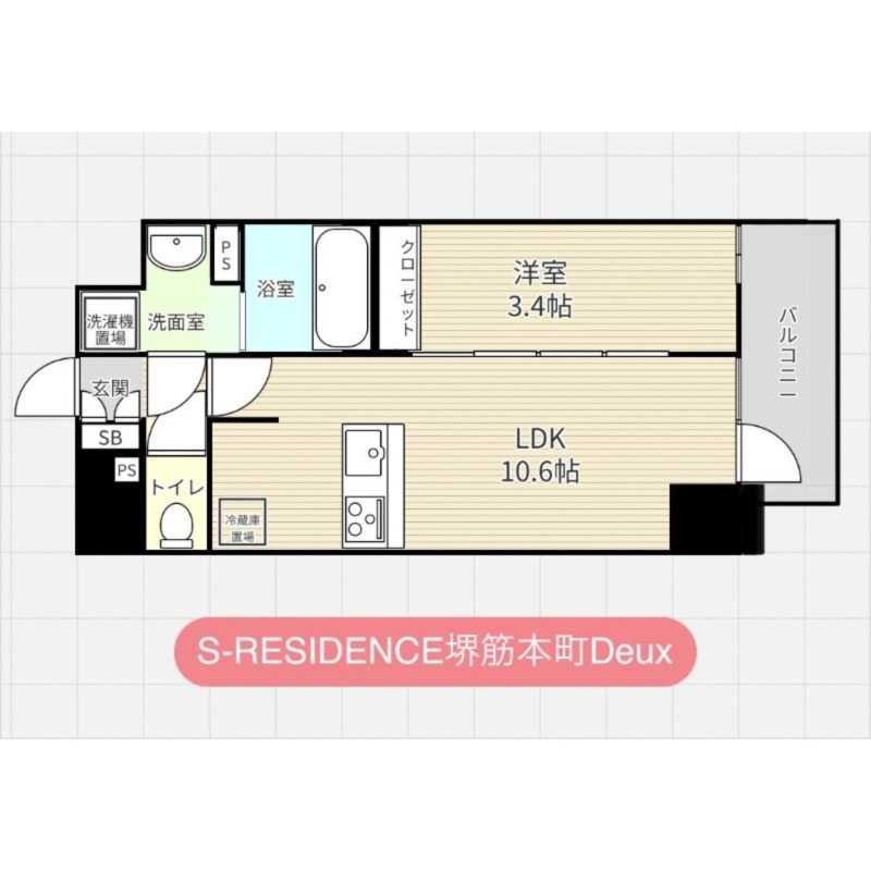 S-RESIDENCE堺筋本町DEUX(1LDK/11階)の間取り写真