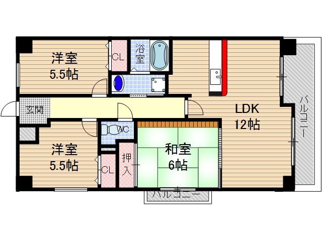 エトワール(3LDK/1階)の間取り写真