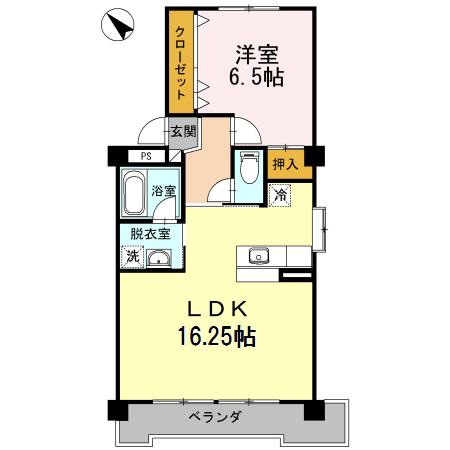 野本ハイツ駅西(1LDK/4階)の間取り写真