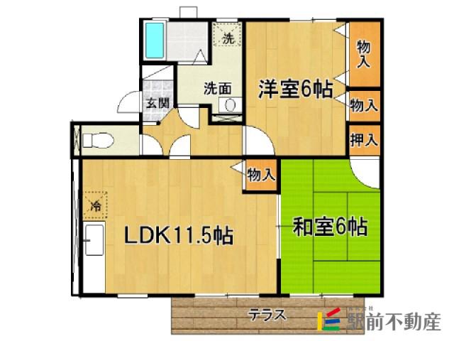 SUNロイヤル D棟(2LDK/1階)の間取り写真