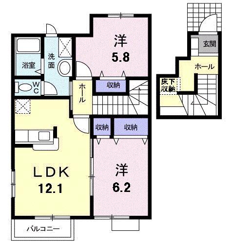 サンセールA(2LDK/2階)の間取り写真