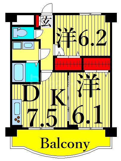 BELNOS34(2DK/8階)の間取り写真