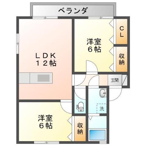 ハイツ千財B(2LDK/2階)の間取り写真