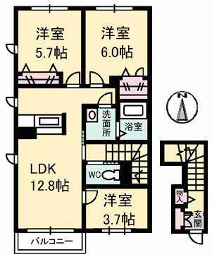 シャーメゾンT WN福山北 B棟(3LDK/2階)の間取り写真
