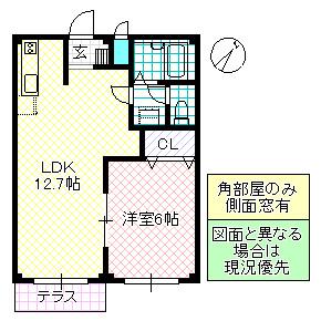 エルディム岡崎A(1LDK/1階)の間取り写真