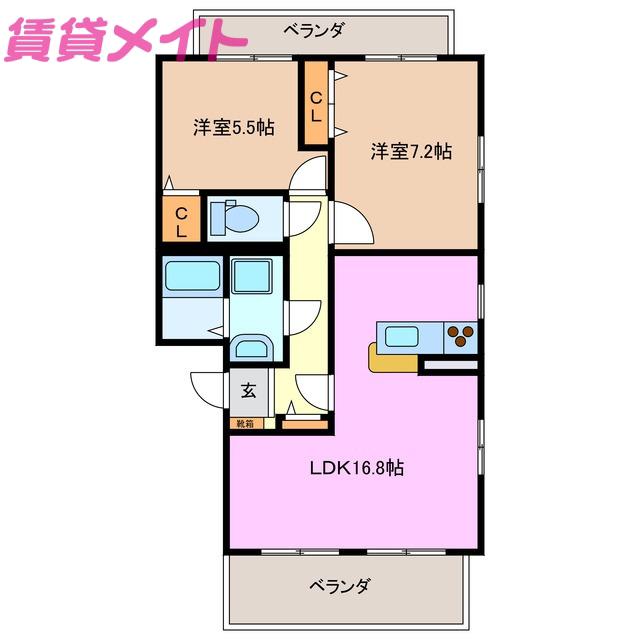 ラ レーヴ(2LDK/4階)の間取り写真