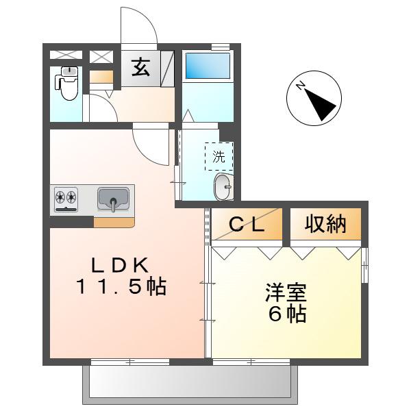 オランジュA(1LDK/2階)の間取り写真