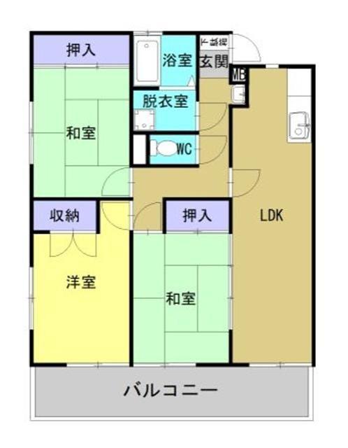 コスモウィング吉留(3LDK/1階)の間取り写真