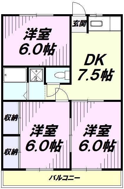 サニーヴィレッジII(3DK/1階)の間取り写真
