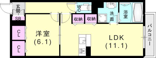 フェーブ島上(1LDK/1階)の間取り写真