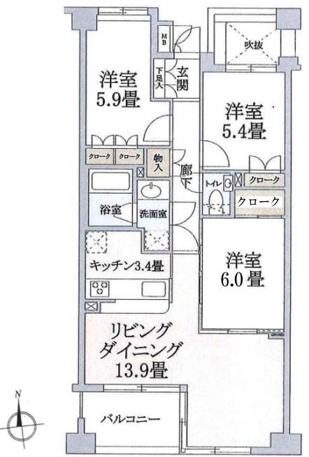 マノー深沢(3LDK/3階)の間取り写真