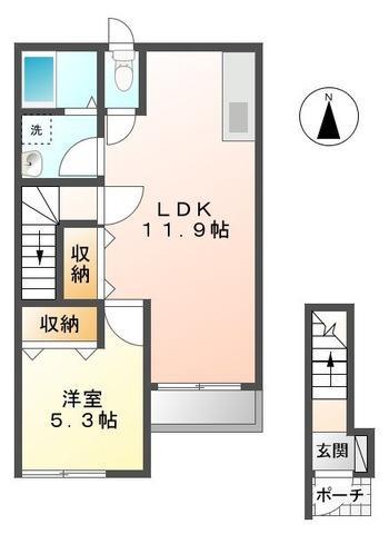 パセオラの風(1LDK/2階)の間取り写真