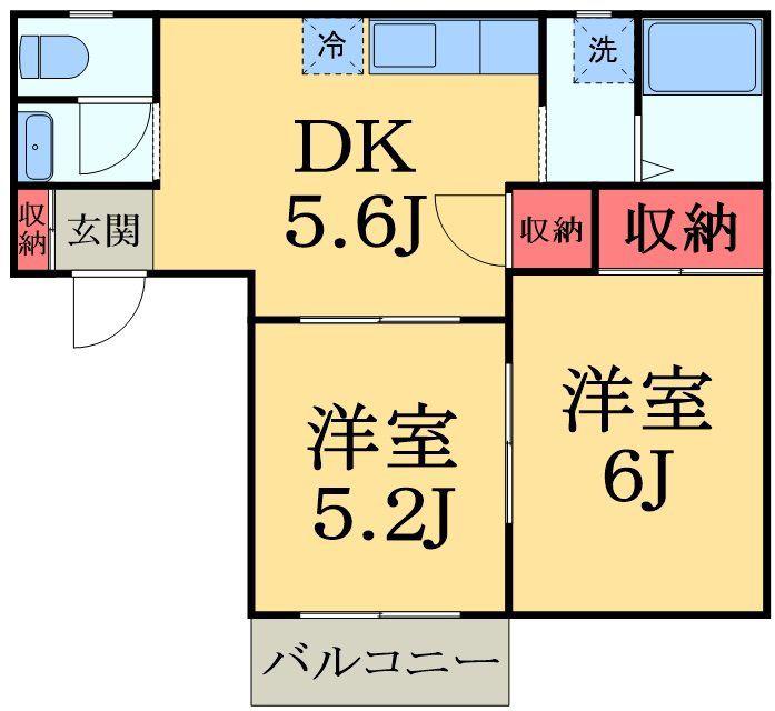 シアトリカルみずほ台2(2DK/1階)の間取り写真