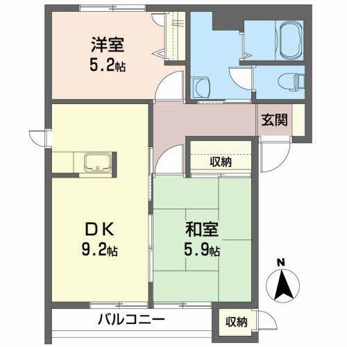 ボナールA(2DK/2階)の間取り写真