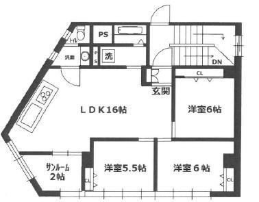 大川ビル(3LDK/2階)の間取り写真