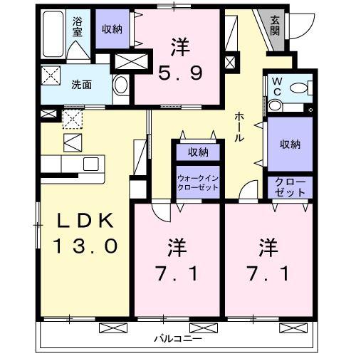 サニーオレンジ(3LDK/1階)の間取り写真
