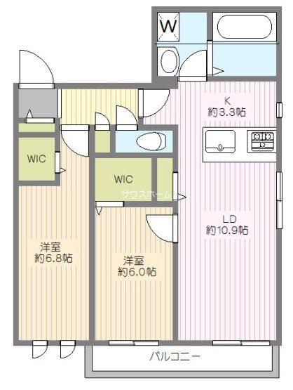 ル.デパール(2LDK/2階)の間取り写真