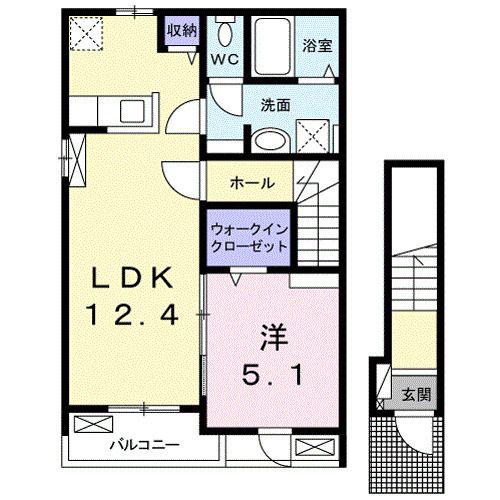 ノースウイング(1LDK/2階)の間取り写真