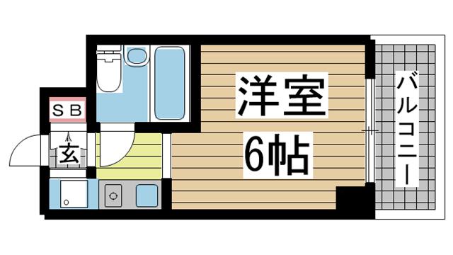 ライオンズマンション三宮(ワンルーム/12階)の間取り写真