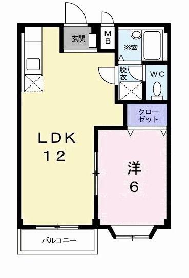 パステルハイツ21B棟(1LDK/2階)の間取り写真