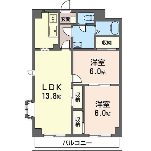 アベニューすみれが丘(2LDK/2階)の間取り写真