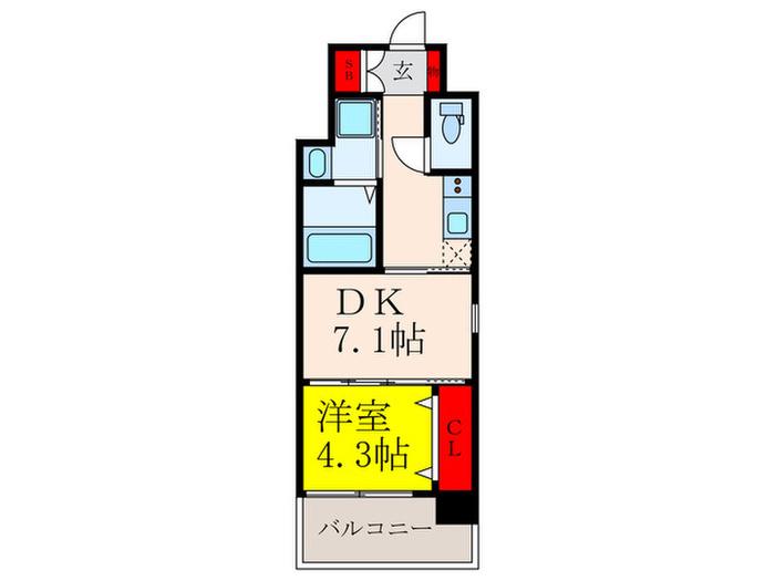 ライブガーデン江坂VIII(1DK/6階)の間取り写真
