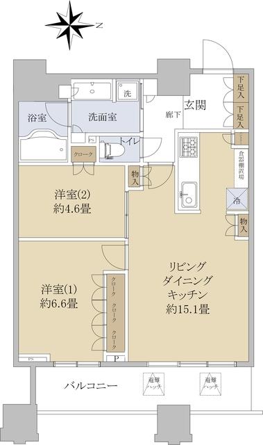 パークシティ柏の葉キャンパス二番街ミッドタワー(2LDK/15階)の間取り写真