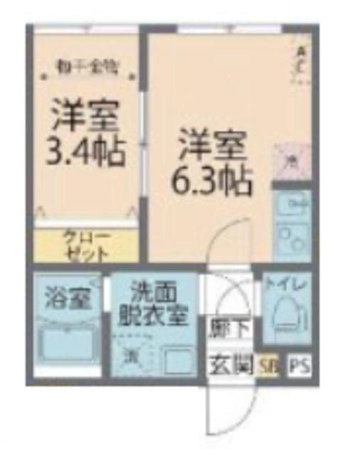 カインドネス狭山ヶ丘ノース(1DK/2階)の間取り写真