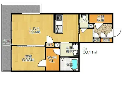 ルヴニール(1LDK/1階)の間取り写真