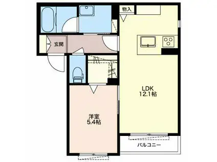 HARE(1LDK/2階)の間取り写真