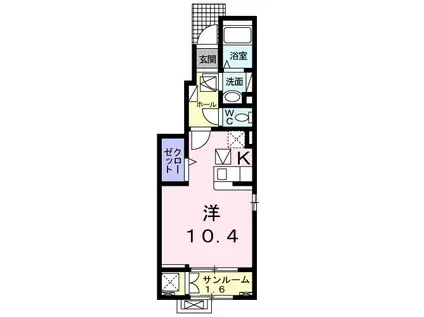 プリムローズ KS2(ワンルーム/1階)の間取り写真