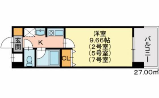 コーポラス伊福(1K/6階)の間取り写真
