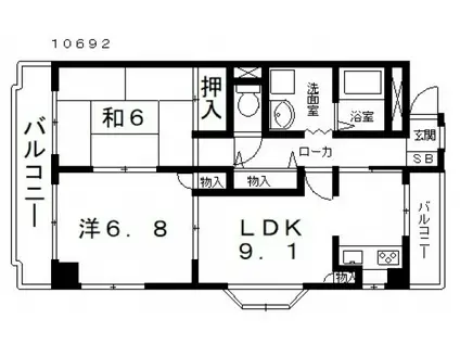 エルファミーレ富田林(2LDK/4階)の間取り写真
