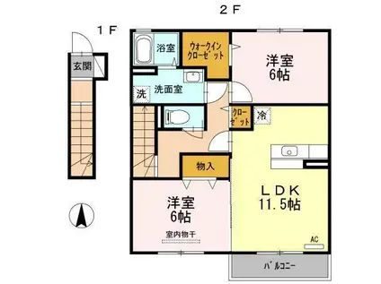 ルミエールK(2LDK/2階)の間取り写真