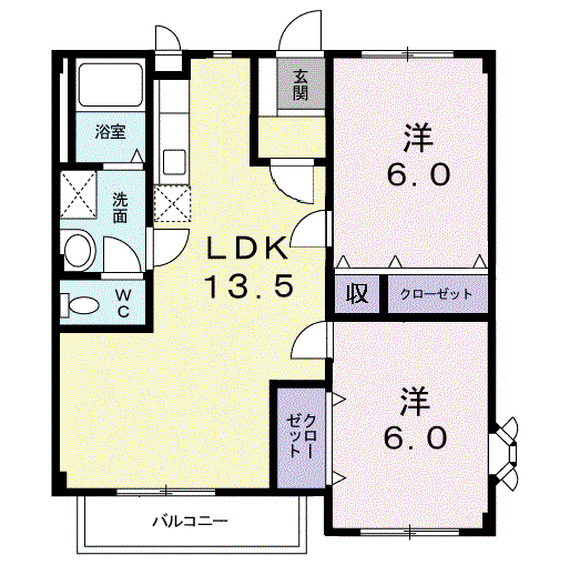 ファミーユ熊ノ前(2LDK/2階)の間取り写真