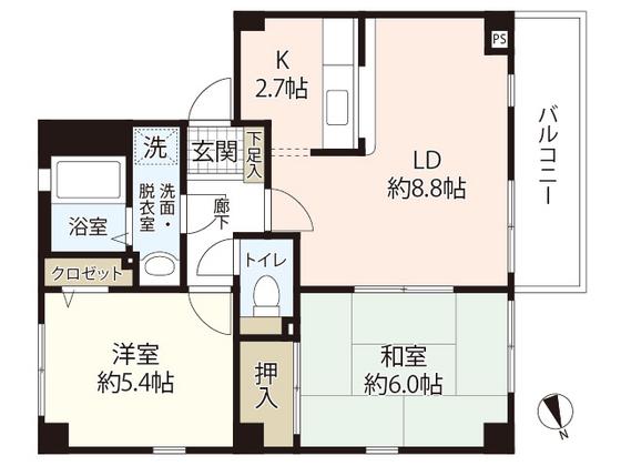 フォブールトロワ向井(2LDK/3階)の間取り写真