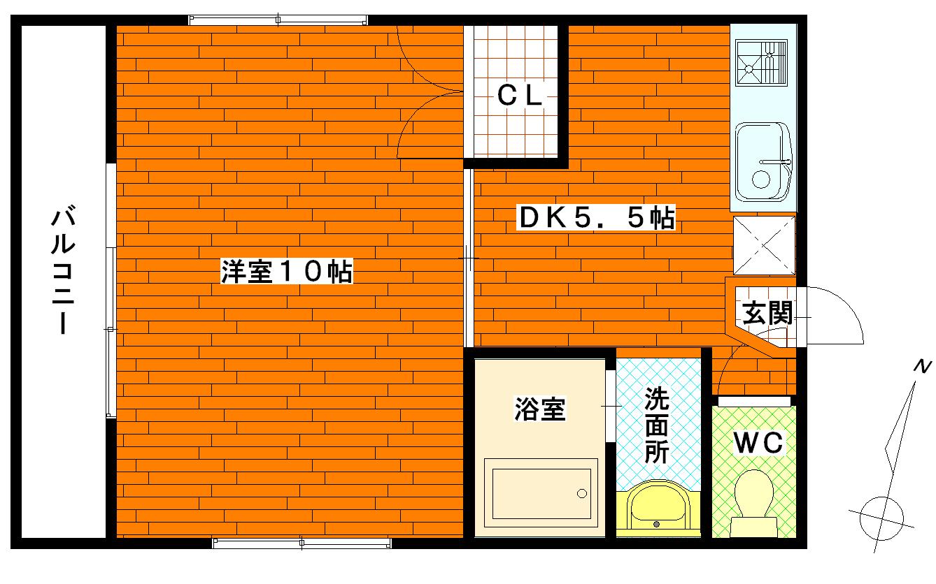 フローラ皆実(1DK/2階)の間取り写真