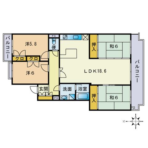 シャトレ鳥飼(4LDK/4階)の間取り写真