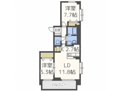 プレアデス壱番館(2LDK/9階)の間取り写真