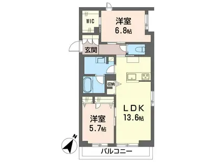 モンターニュ エイチ ワイ(2LDK/2階)の間取り写真