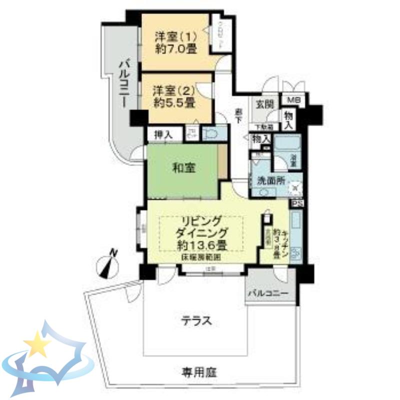 ライオンズマンション円山桜通(3LDK/1階)の間取り写真