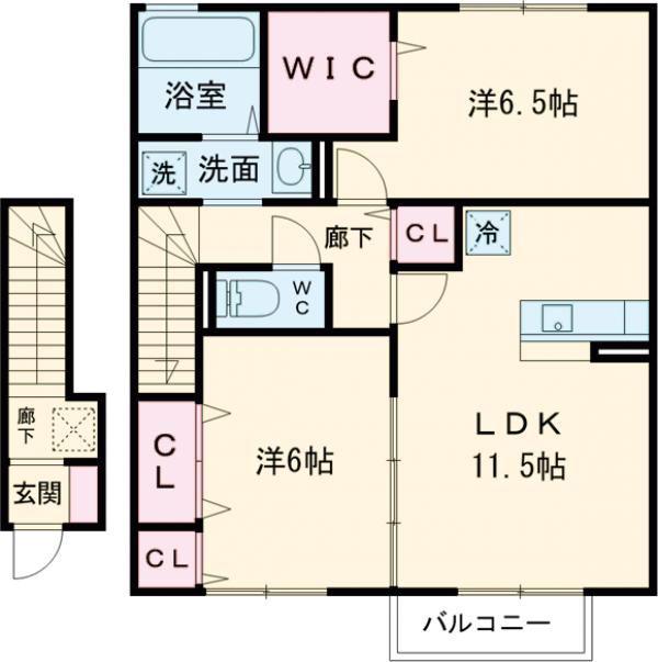 プロムナードさくらD(2LDK/2階)の間取り写真