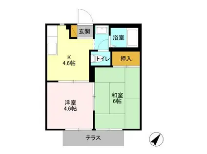 ソレイユ若葉 A棟(2K/2階)の間取り写真