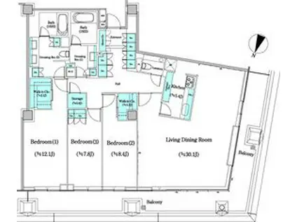 二番町テラス(3LDK/12階)の間取り写真