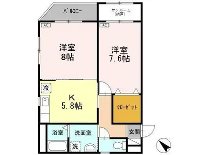 キャッスル北沢金沢(2DK/2階)の間取り写真