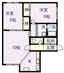ベルフラワーA(2LDK/1階)の間取り写真