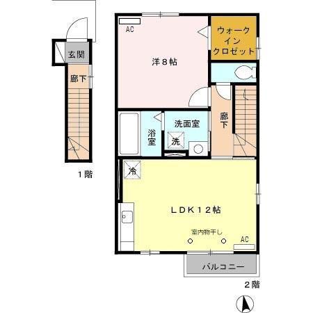 プリメーラII(1LDK/2階)の間取り写真