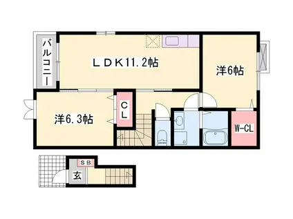 ベルファミーユII(2LDK/2階)の間取り写真