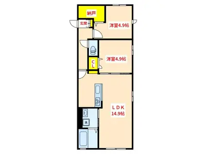 ファビュラス(2LDK/1階)の間取り写真