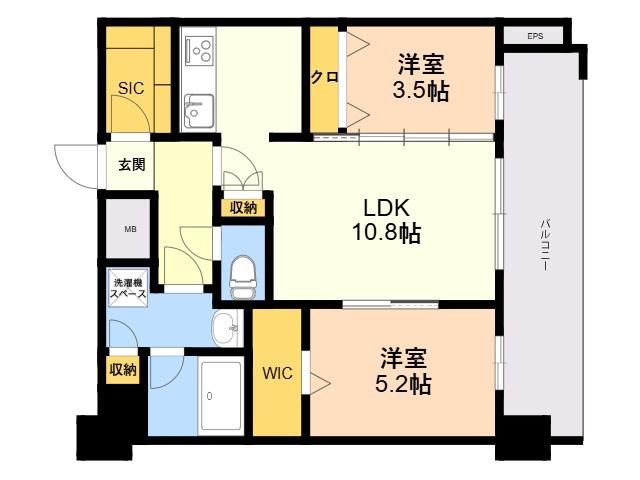 エンクレスト博多PARKSIDE(2LDK/13階)の間取り写真